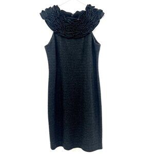 Banana Republic Charcoal Gray High Neck Floral Detail Wool Shift Dress Womens 10